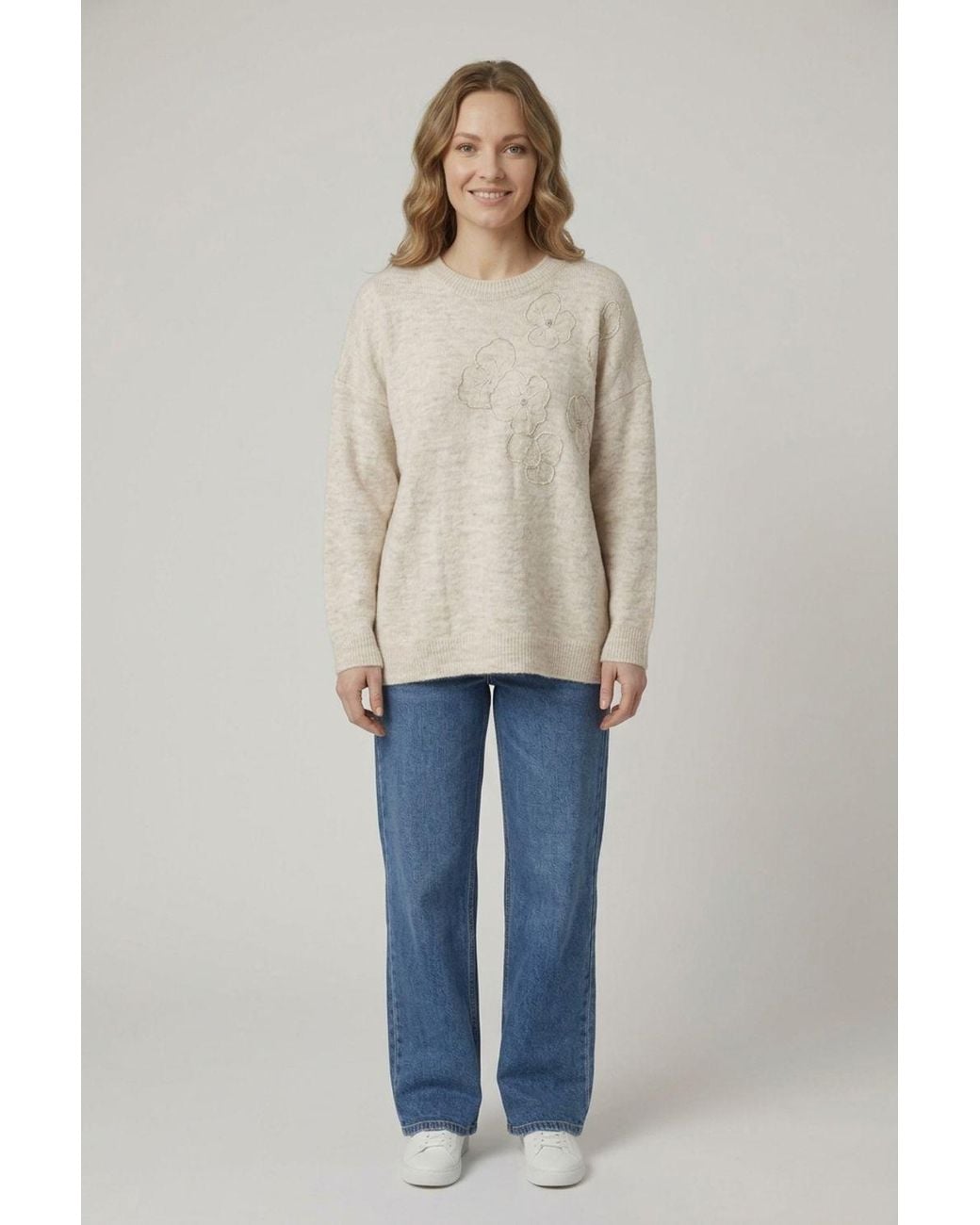 Izabel London Blue Floral Embellished Textured Jumper