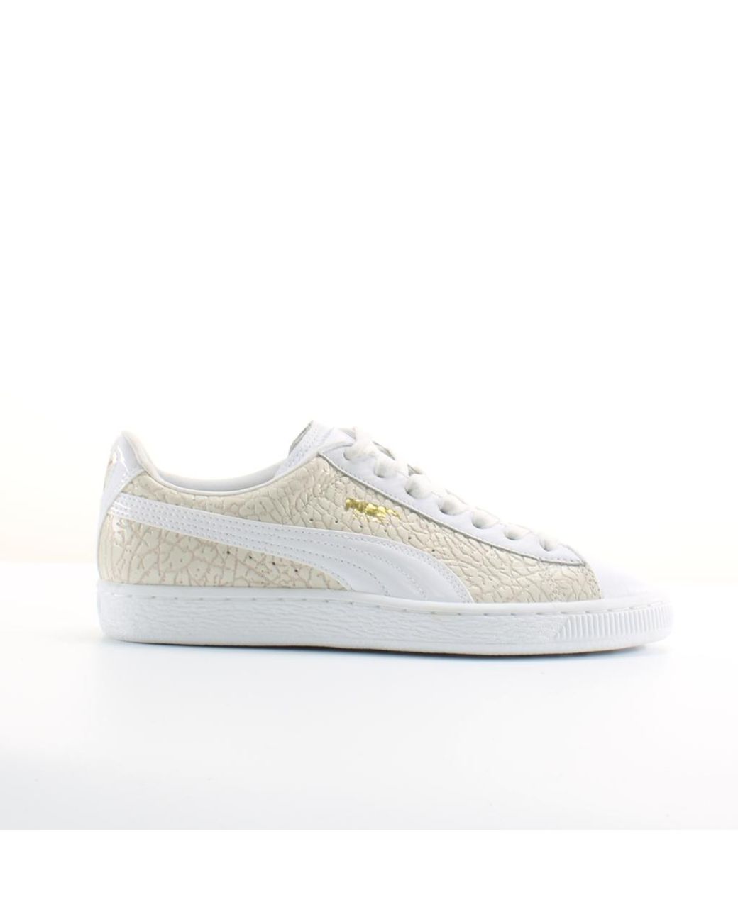 PUMA White Basket Crocodile Leather Lace Up Trainers 358872 01 for men