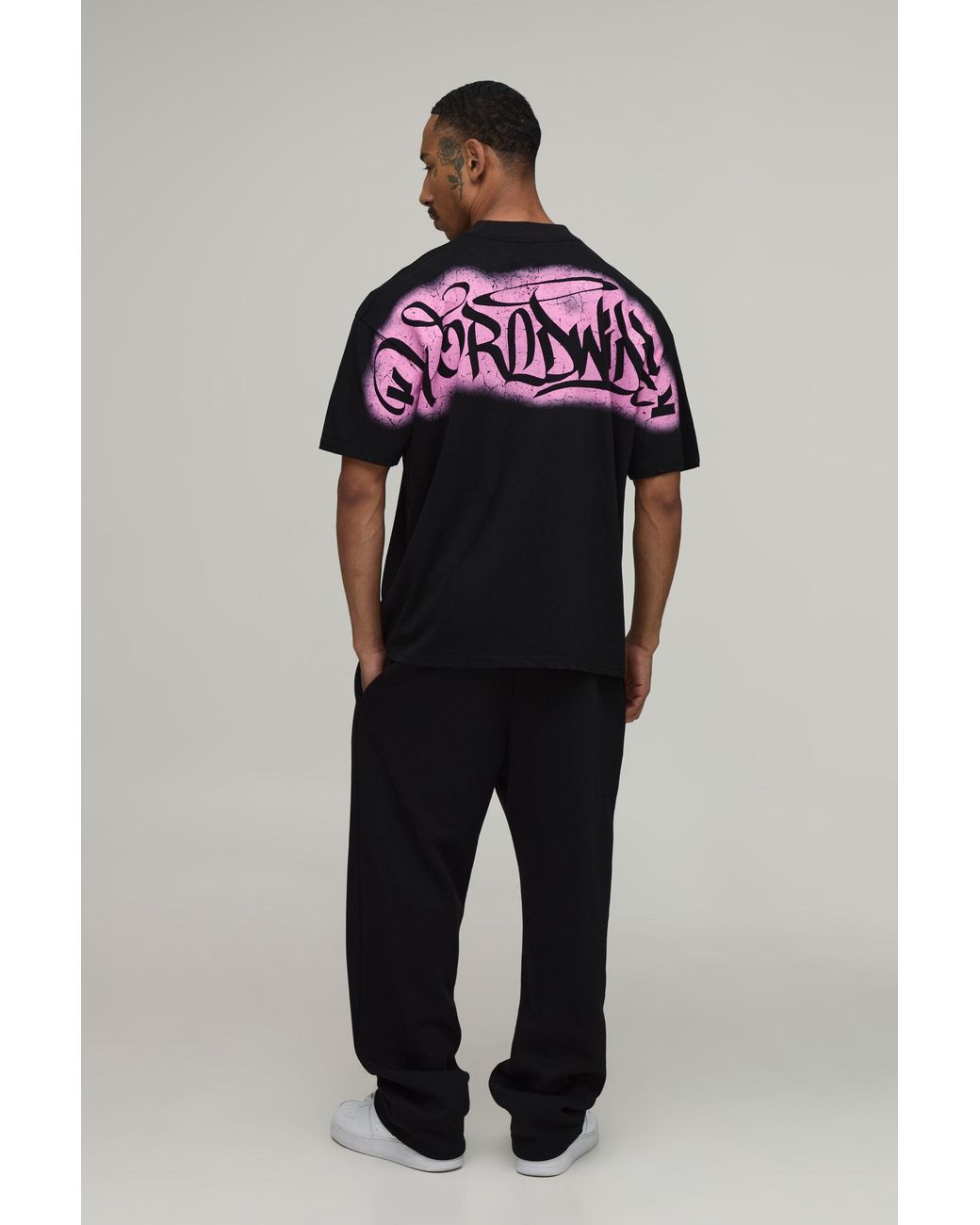 BoohooMAN Red Oversized Graffiti Over The Seams Print T-Shirt Cotton for men