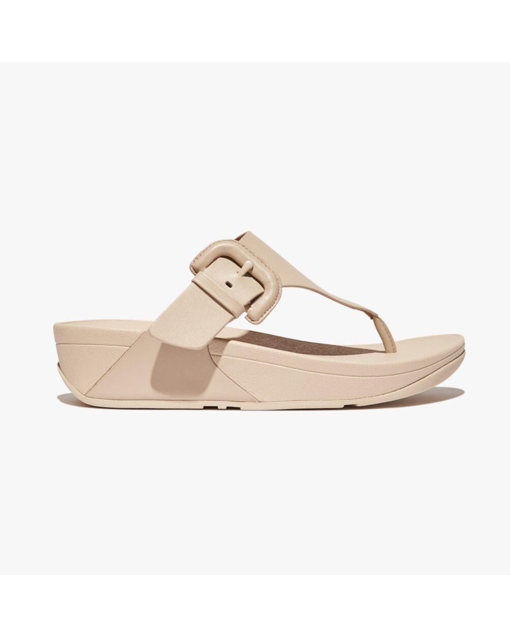 Fitflop Natural Lulu Covered-Buckle Toe Post Stone Leather