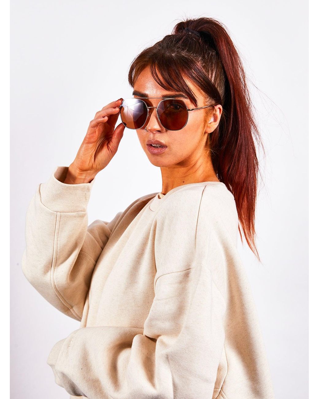 SVNX Orange Oversized Rounded Aviator Style Sunglasses