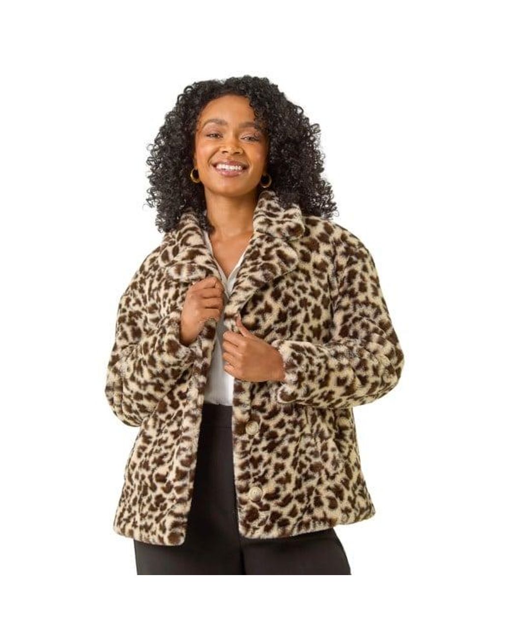 Roman Brown Petite Leopard Fur Coat