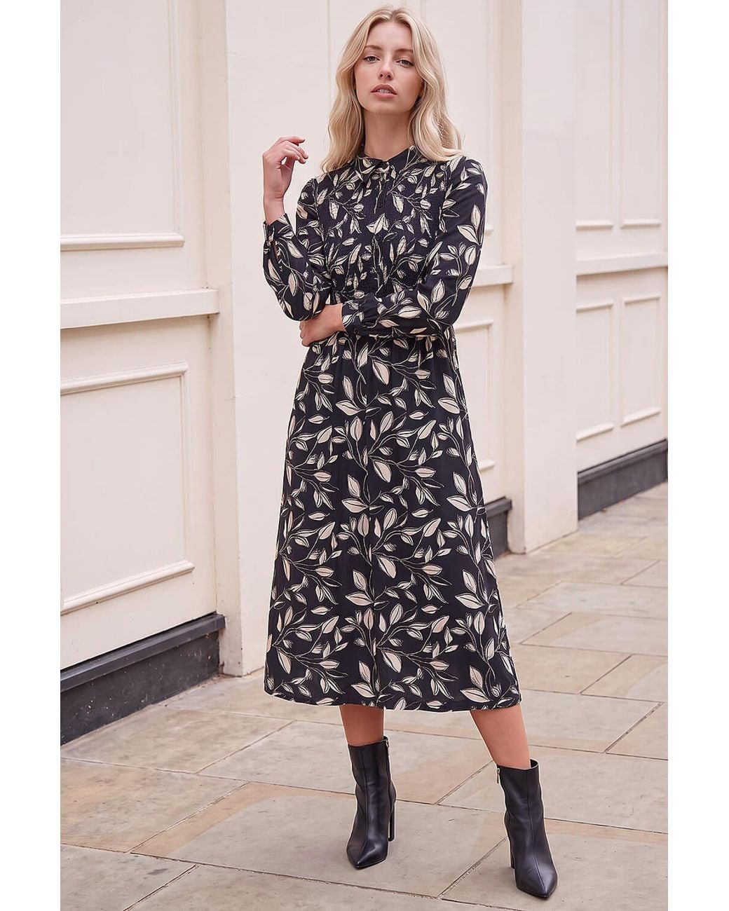 Roman Black Petite Shirred Bodice Dress
