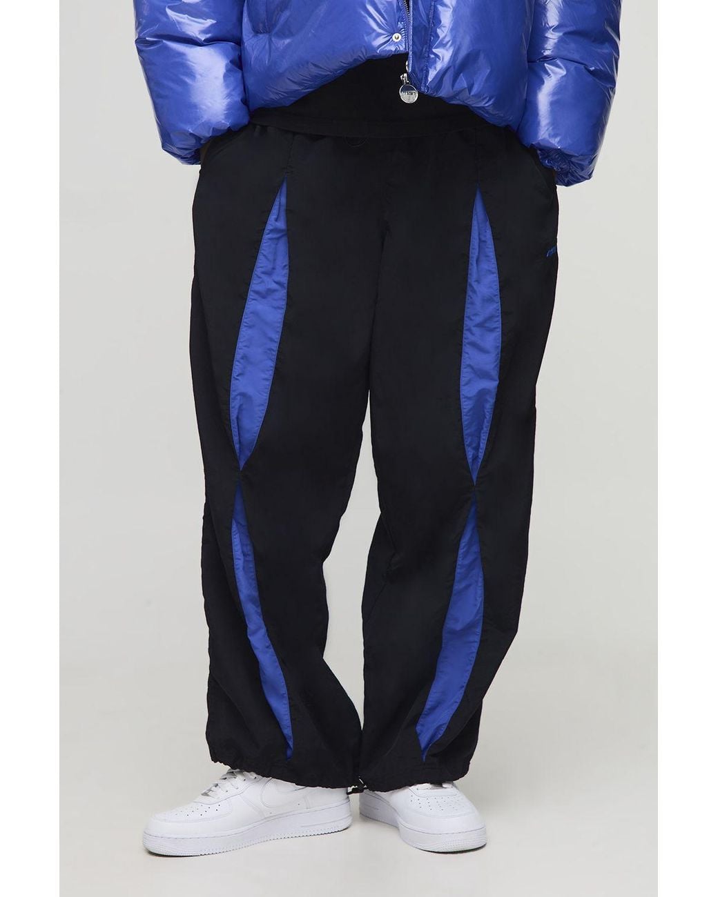 BoohooMAN Blue Parachute Fit Contrast Pants for men