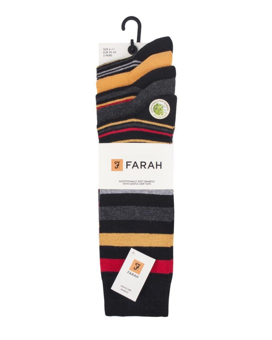 Farah Blue 5 Pack Natural Organic Bamboo Bright Striped Patterned Socks for men