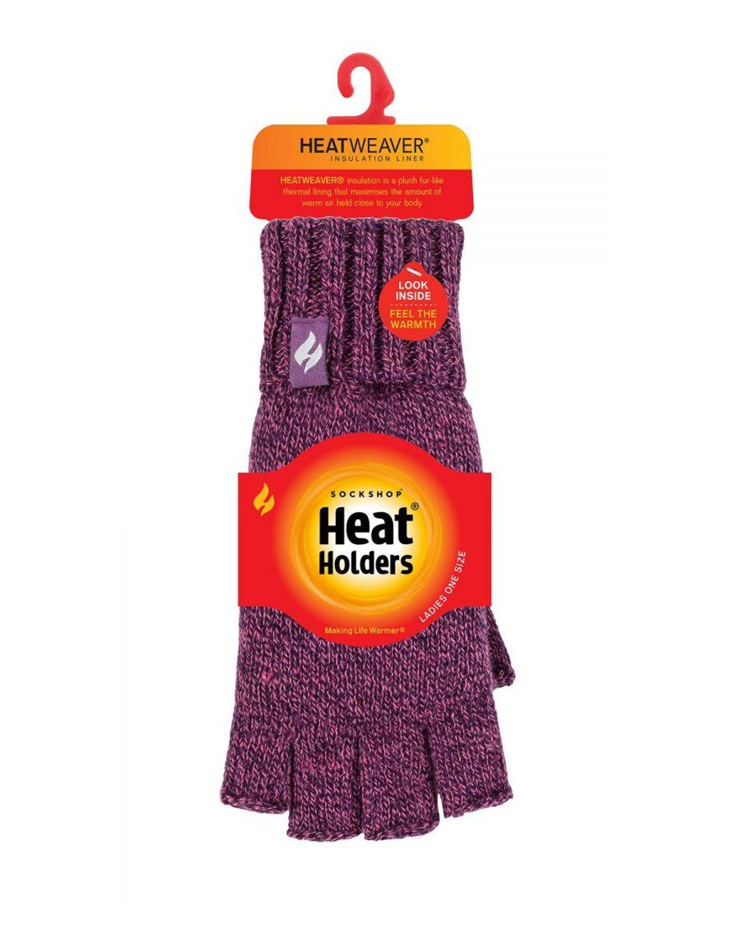Heat Holders Purple Ladies Solid Knitted Fingerless Gloves