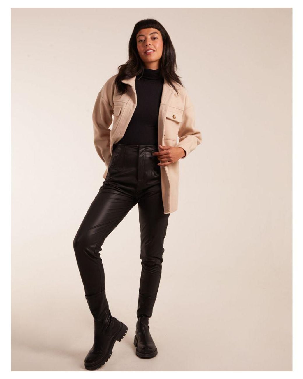 Blue Vanilla Black Matte Faux Leather Tailored Trouser
