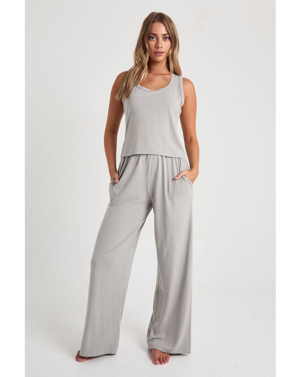 Boohoo White Modal Vest & Wide Leg Trousers Pyjama Set