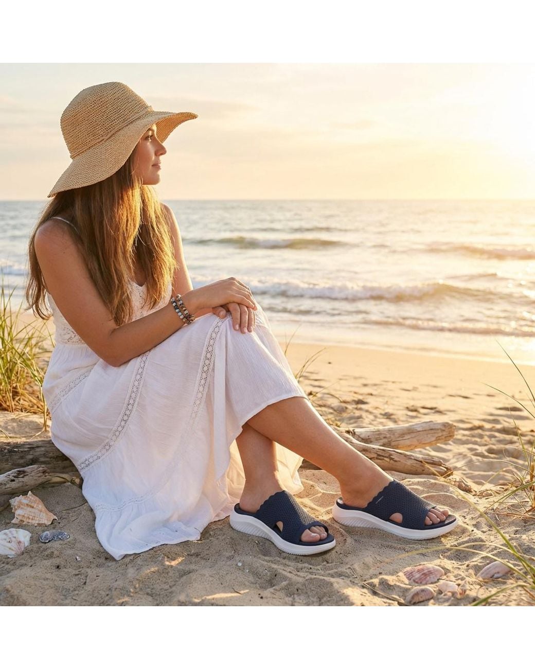 Skechers Blue Ultra Flex 3.0 Sandal-Bring I Sliders Textile