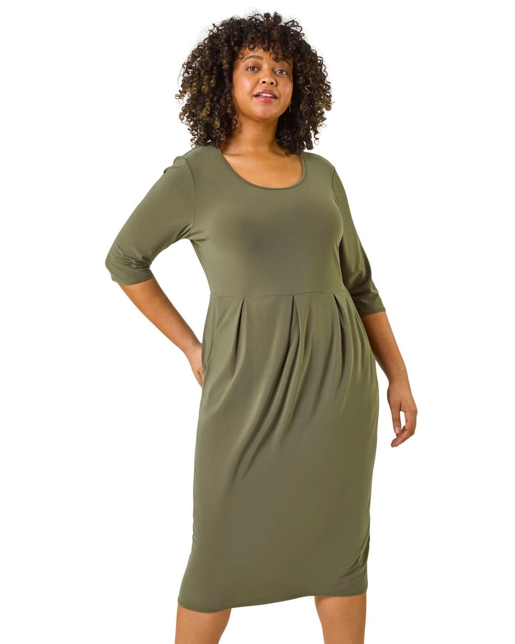 Roman Green Curve Cocoon Pocket Detail Midi Dress