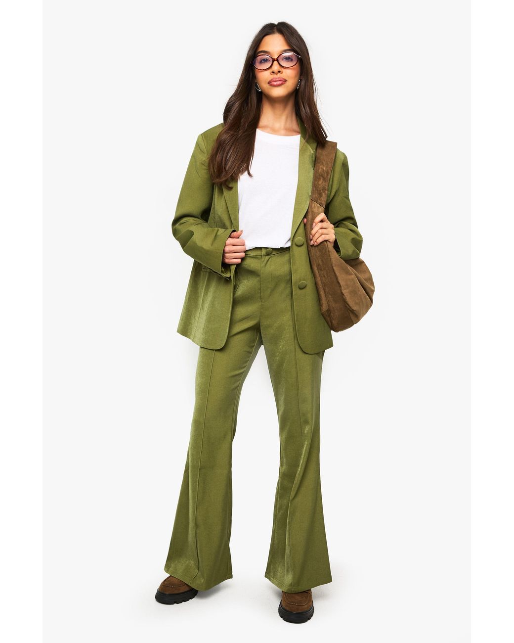 Boohoo Green Tailored Slim Flare Pants