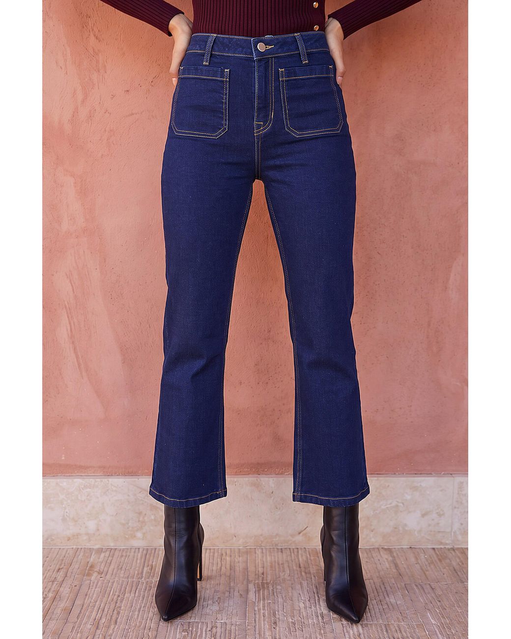 D.u.s.k Blue Pocket Kick Flare Crop Trouser