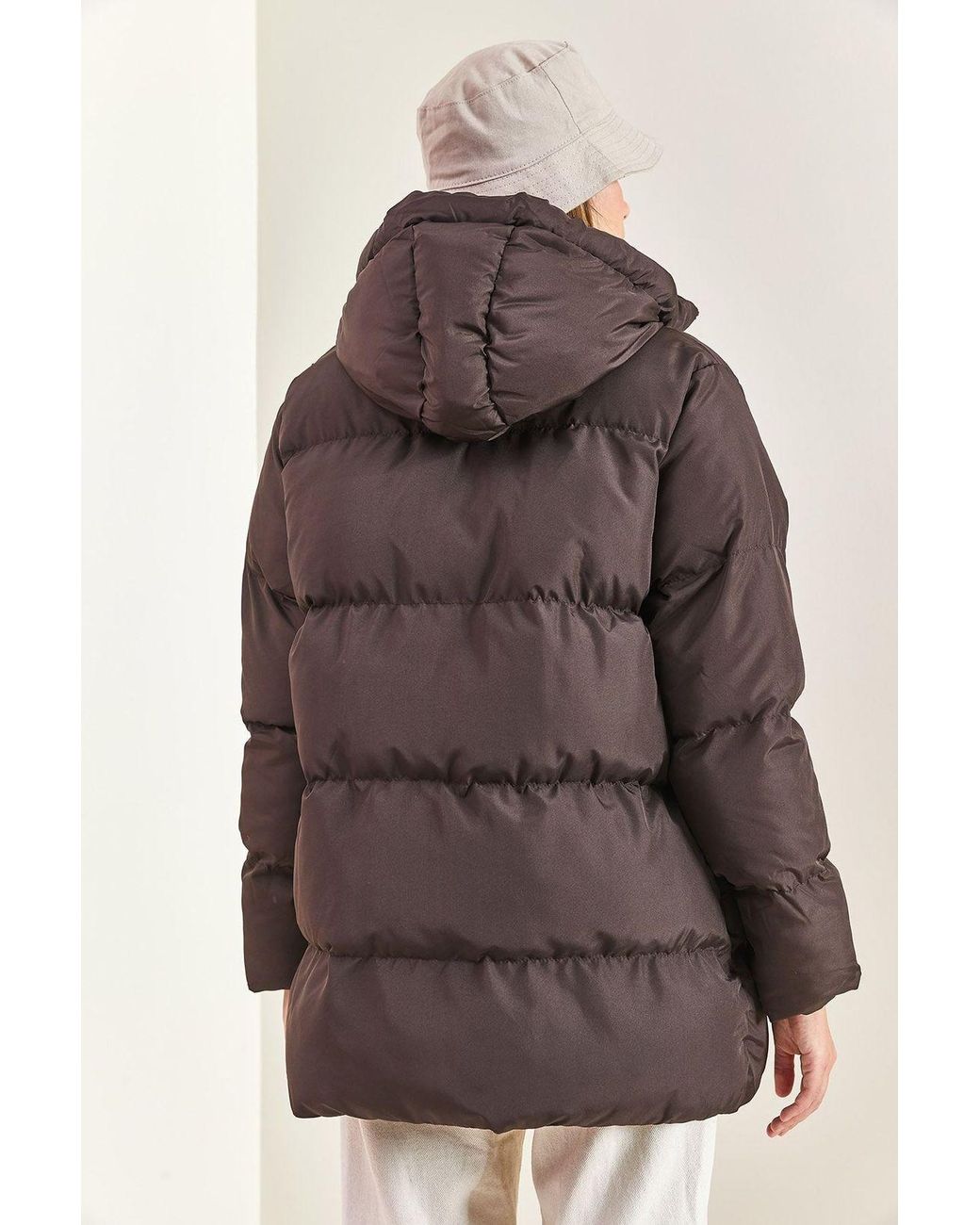 Bianco Lucci Brown Hooded Thick Puffer Down Coat