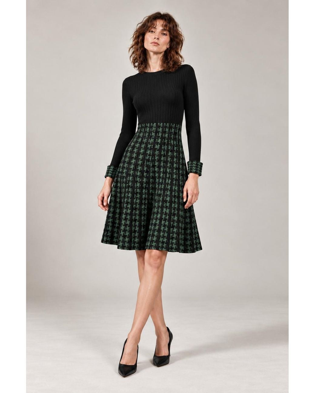 James Lakeland Black And Houndstooth Knitted Dress
