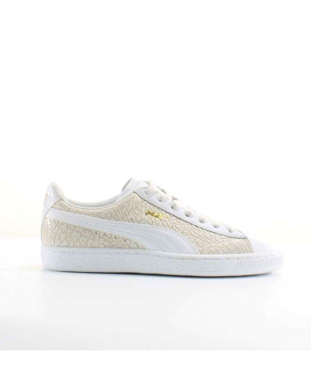 PUMA White Basket Crocodile Leather Lace Up Trainers 358872 01 for men