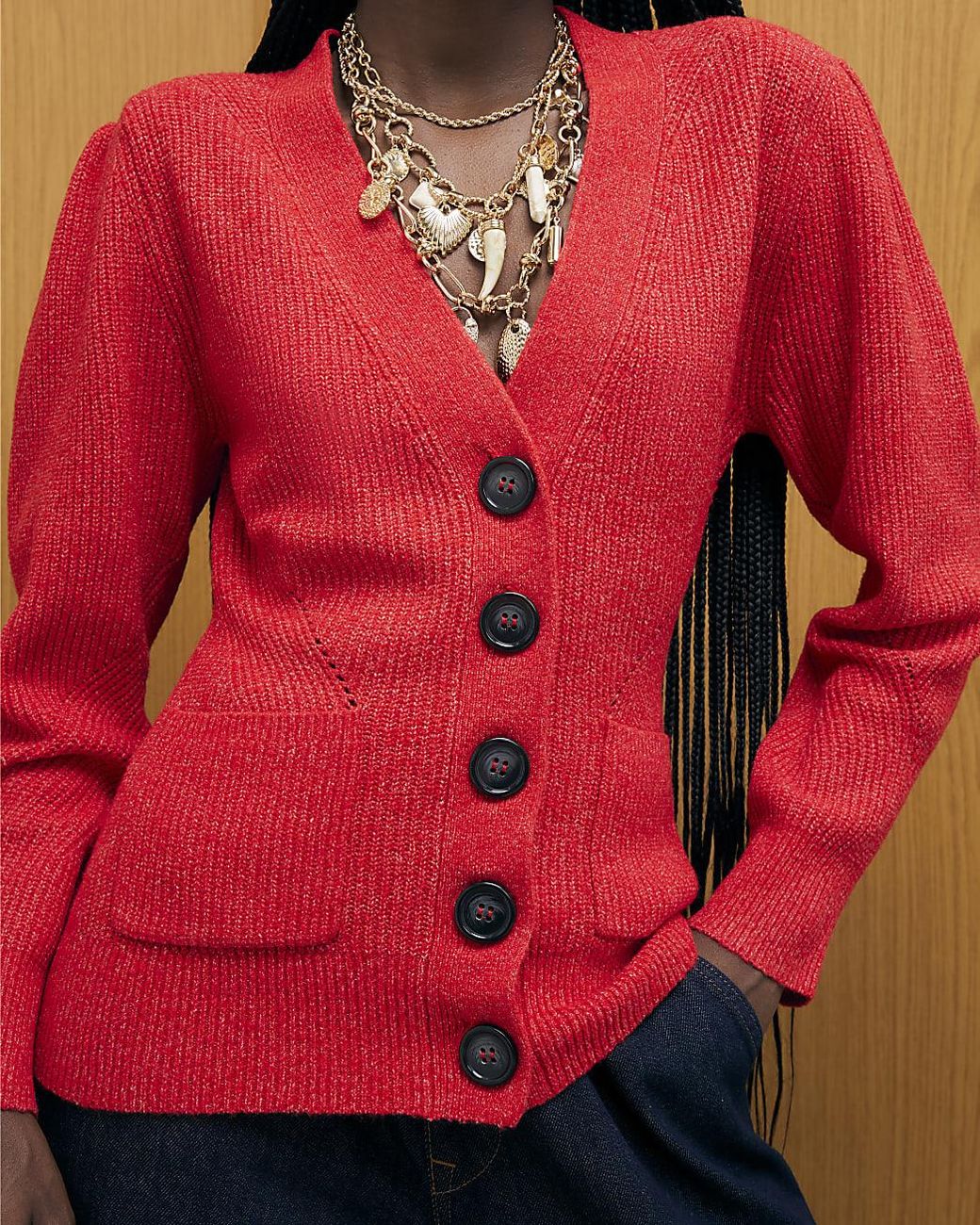 River Island Red Cardigan Knitted Shoulder Padded