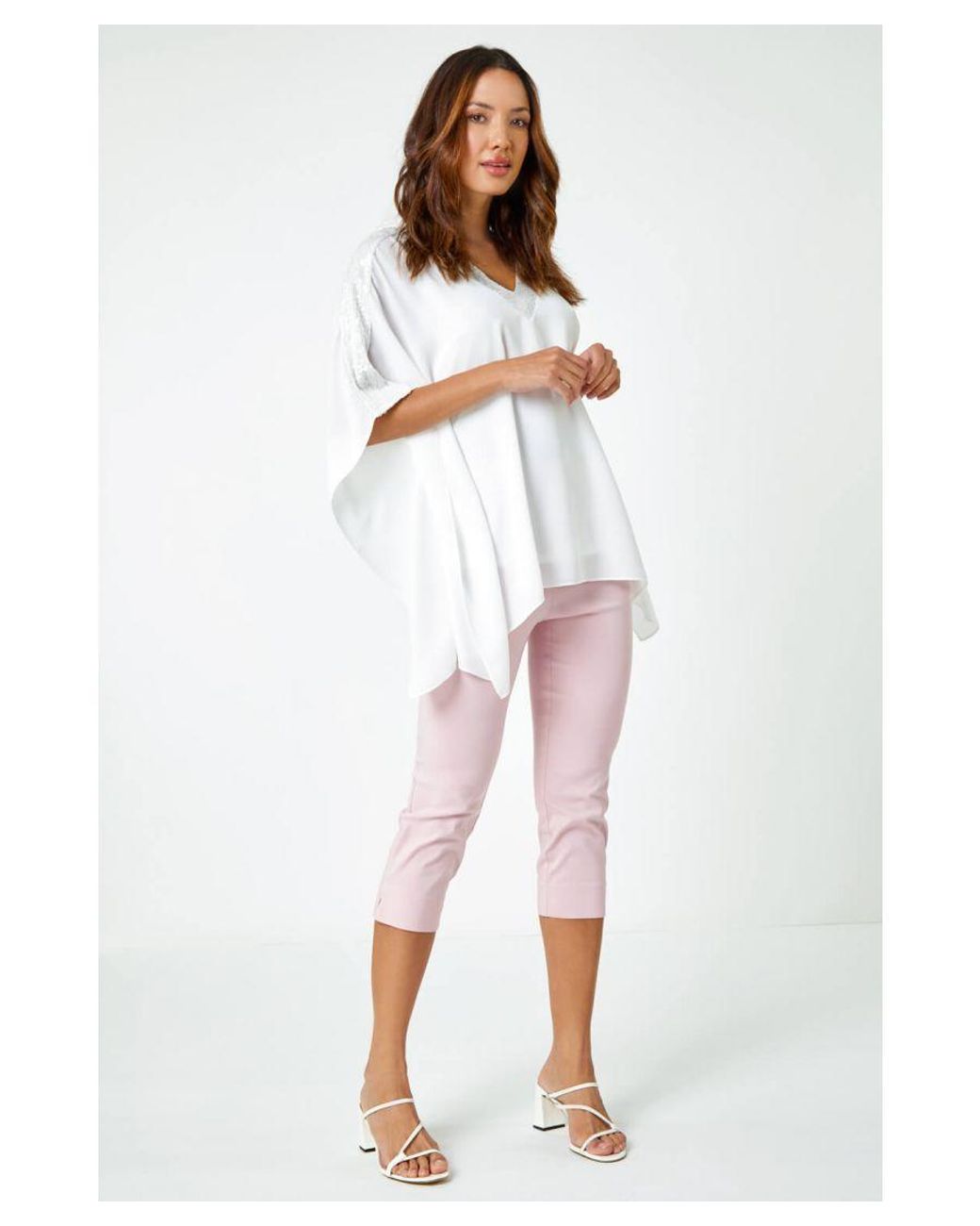 Roman White Sequin Embellished Trim Overlay Top