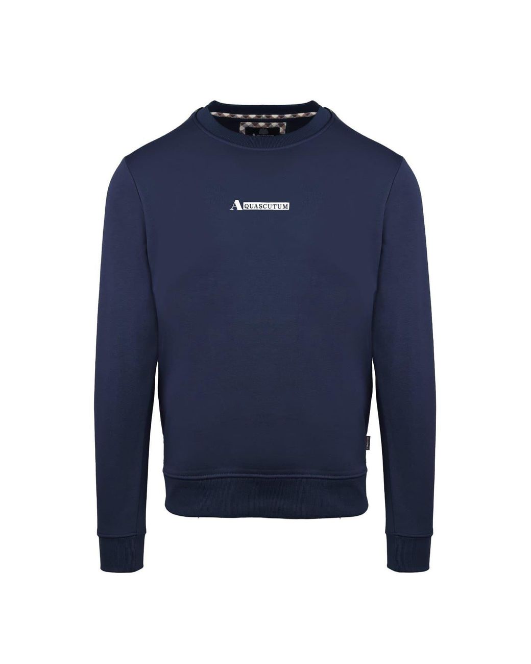 Aquascutum Blue Crew Neck Ribbed Collar Long Sleeve Sweatshirt for men
