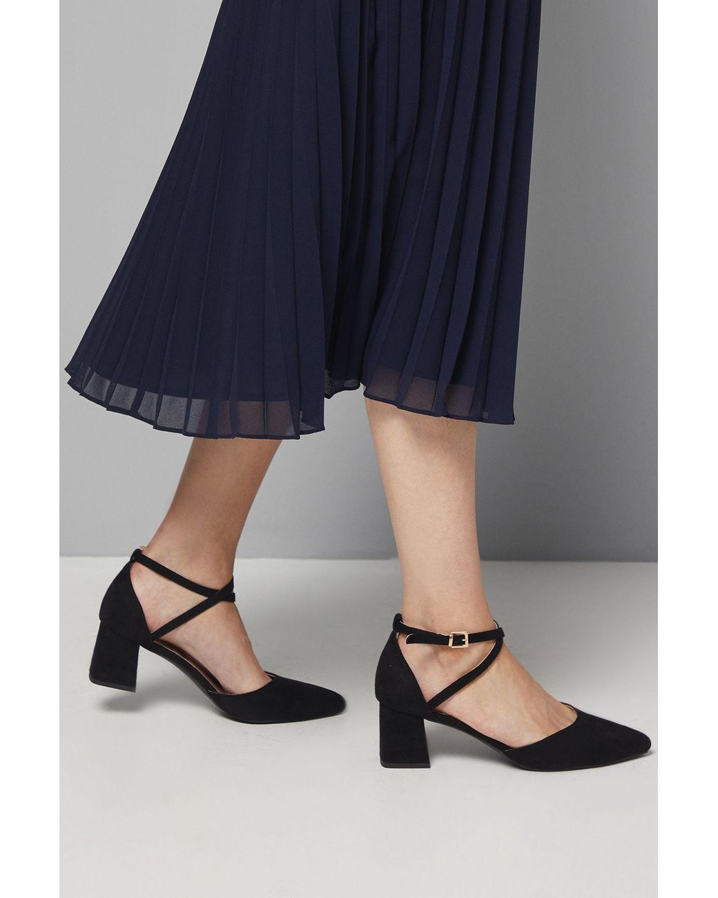 Good for the Sole Blue Wide Fit Millie Comfort Faux Suede Cross Strap Medium Heel Court Shoes