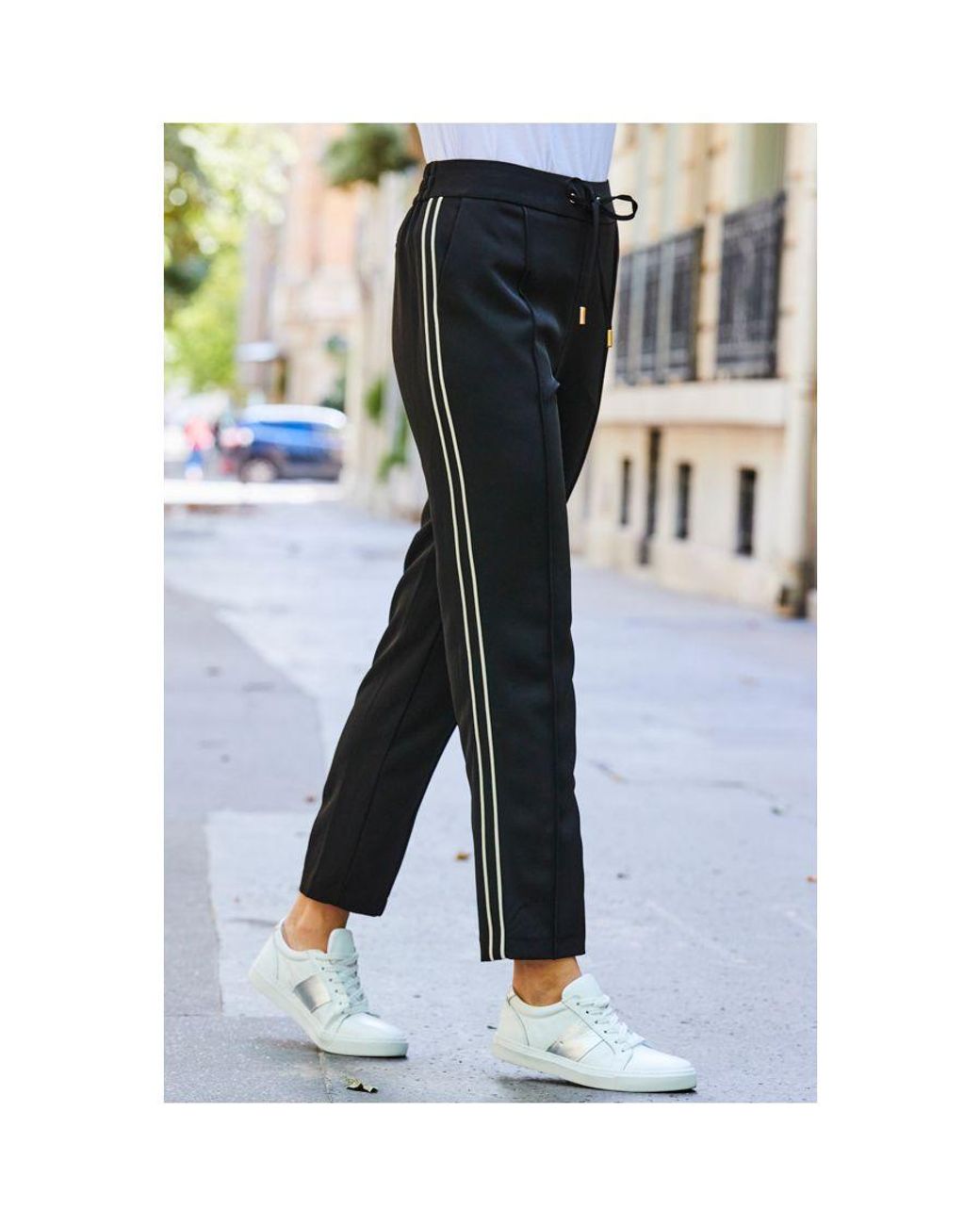 Sosandar Black Striped Detail Tapered Trousers