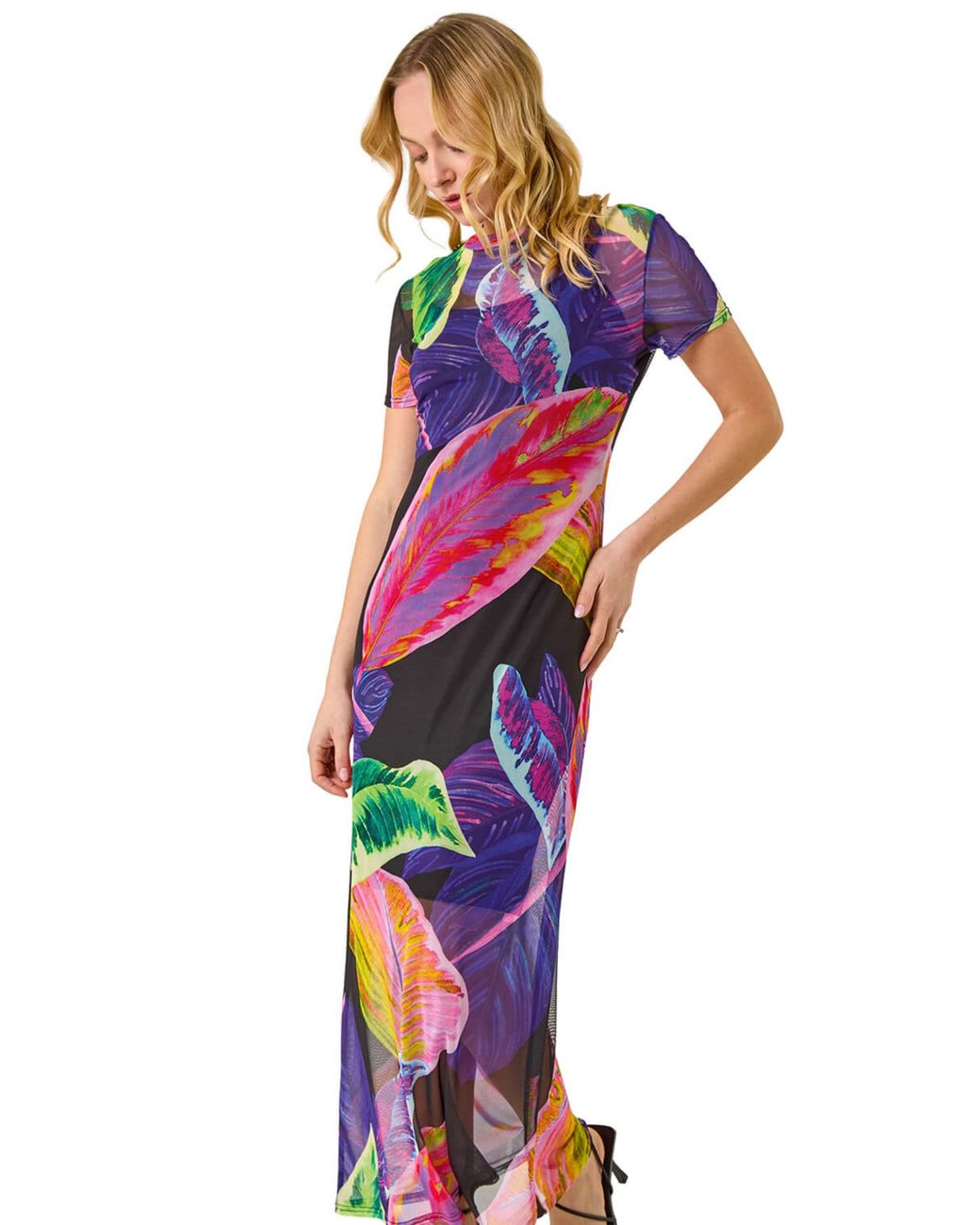 D.u.s.k Blue Abstract Print Mesh Maxi Dress