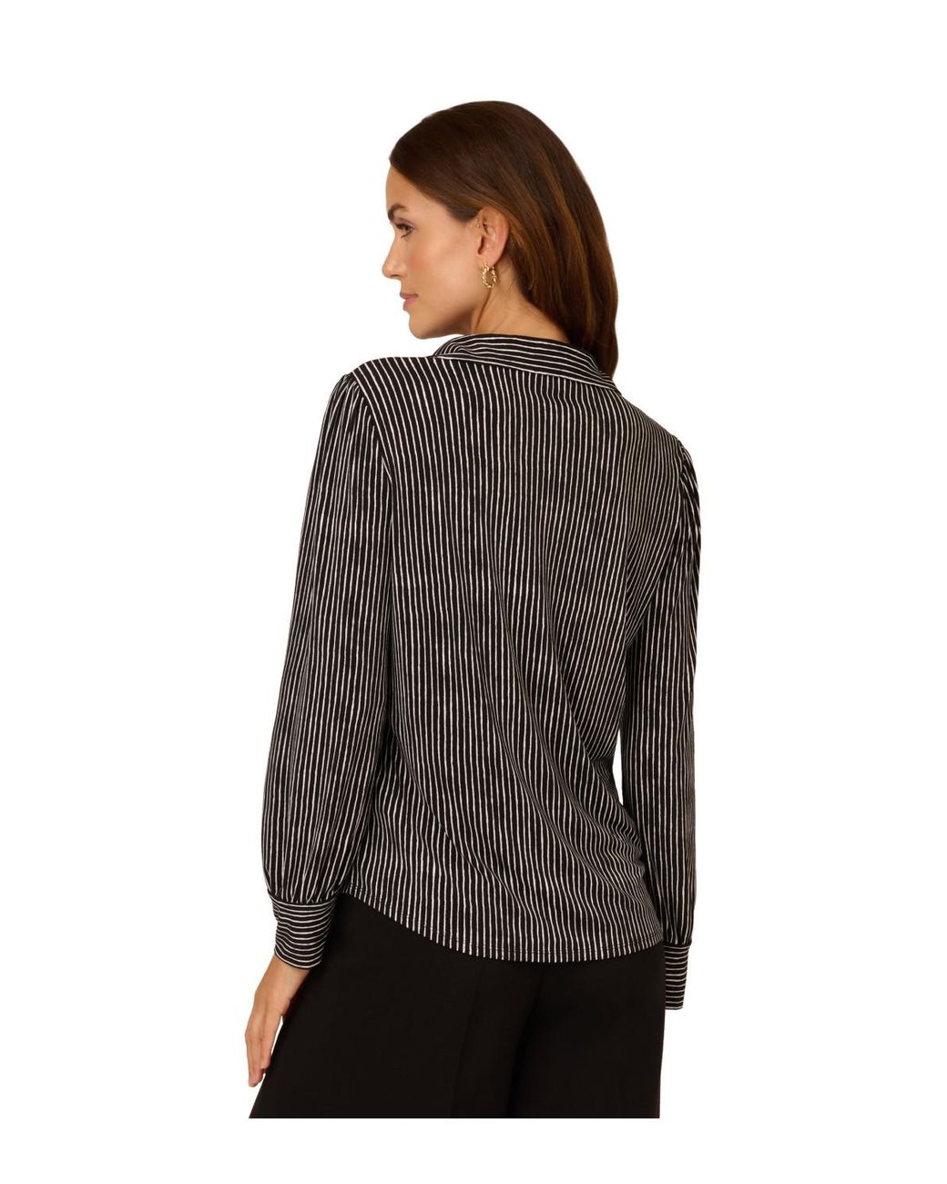 Adrianna Papell Black Long Sleeve V-Collar Top