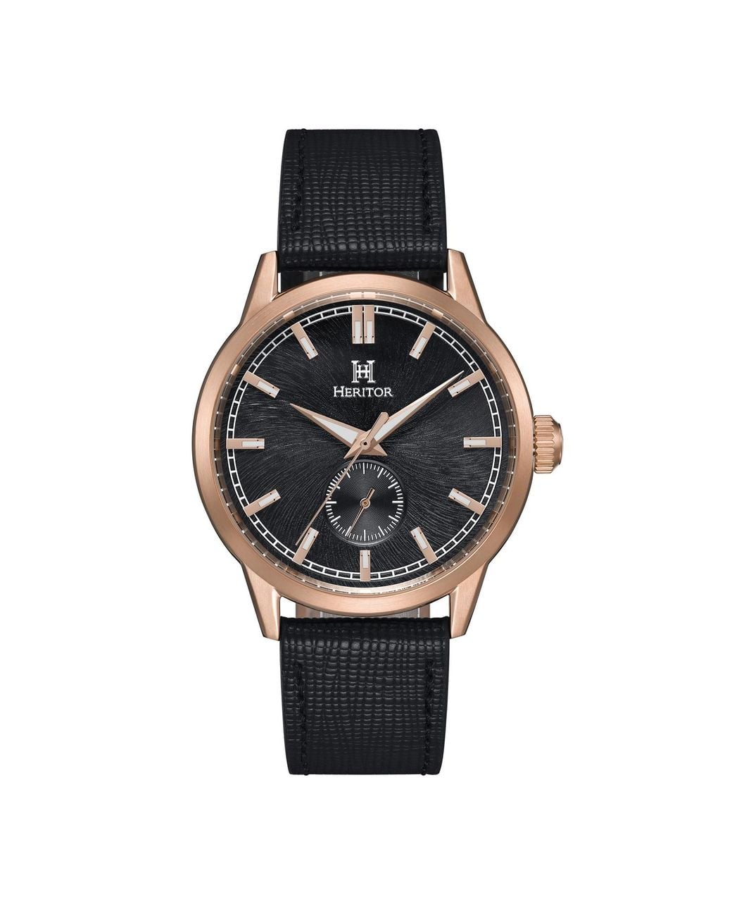 Heritor Black Argento Leather-Band Watch for men