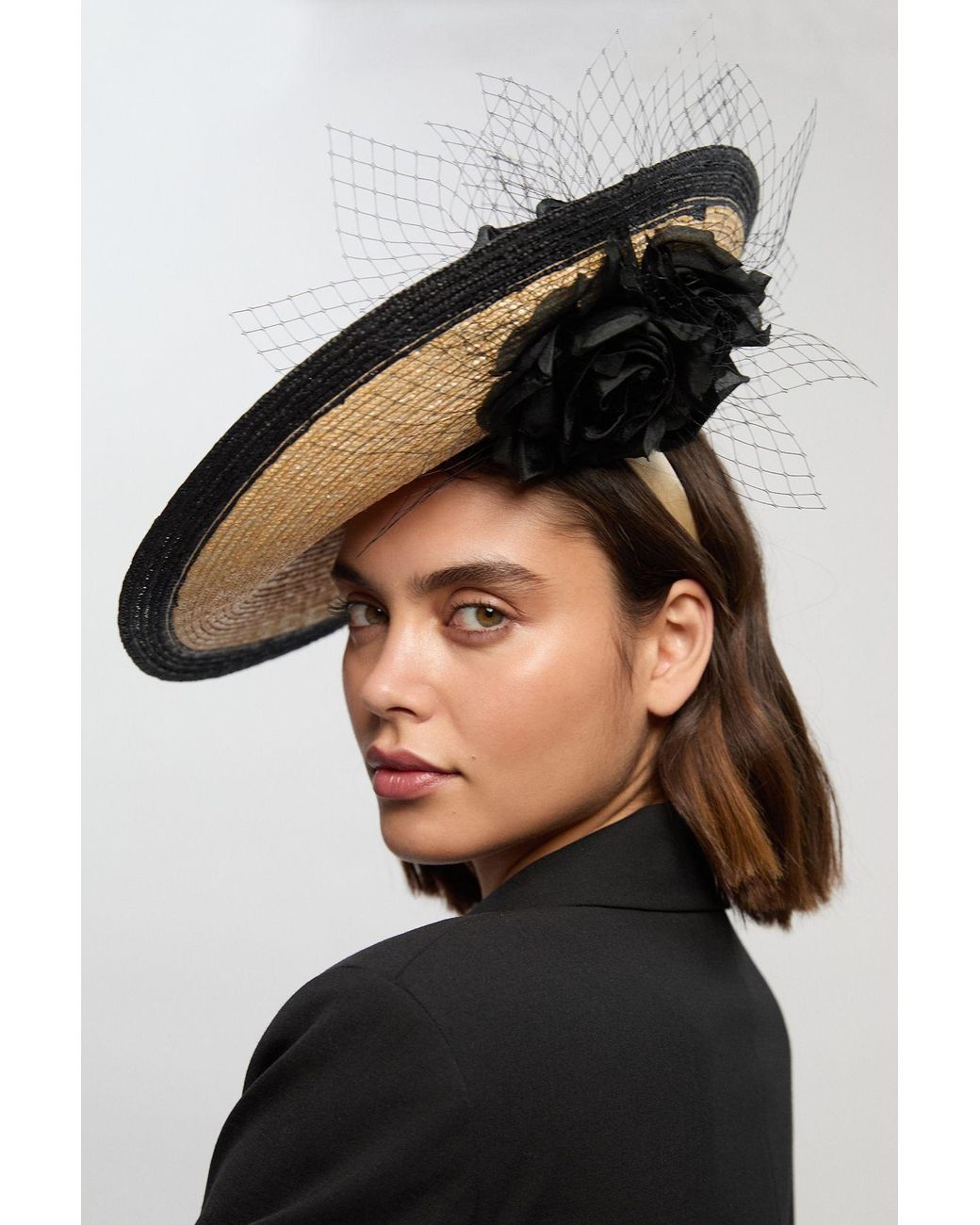 Karen Millen Black Asymmetric Flower Detail Fascinator