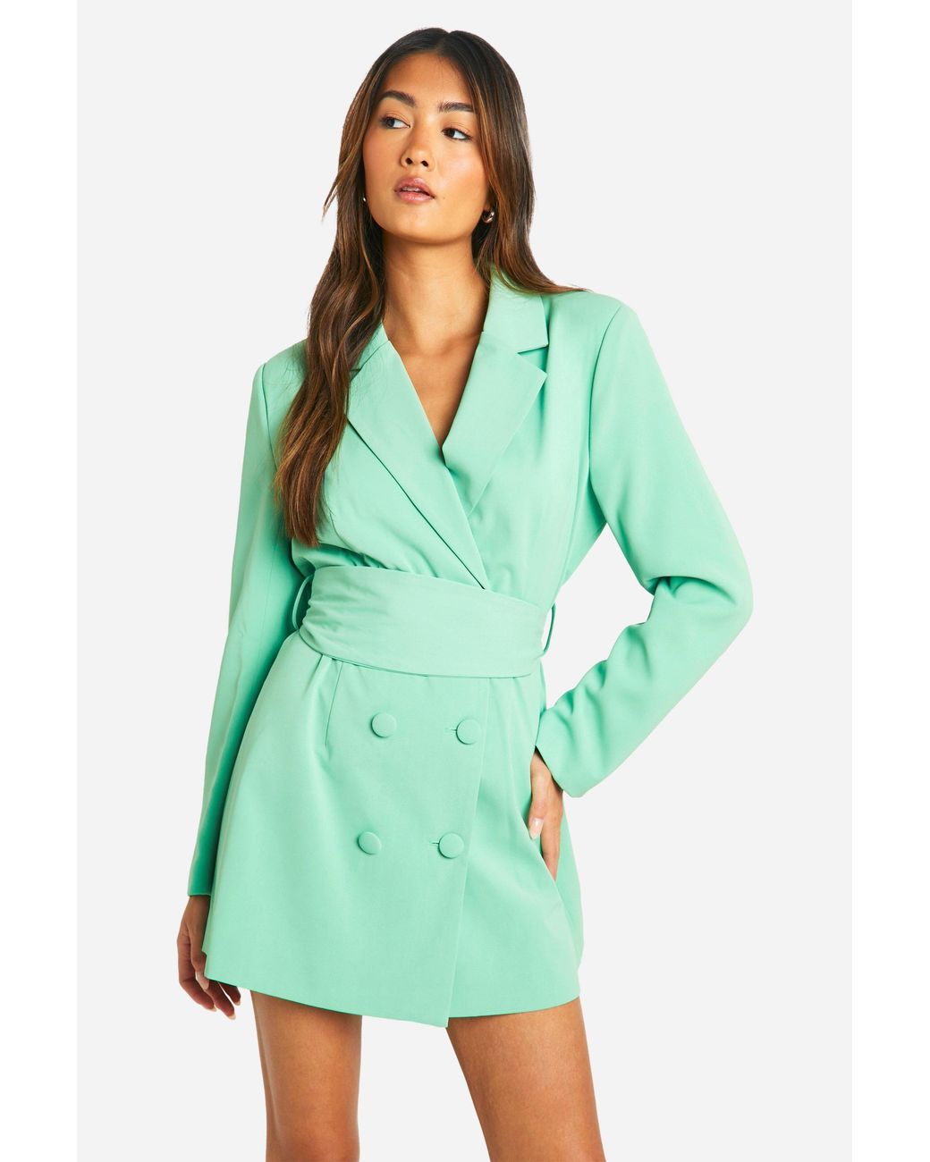 Boohoo Green Obi Tie Waist Tailored Blazer Dress