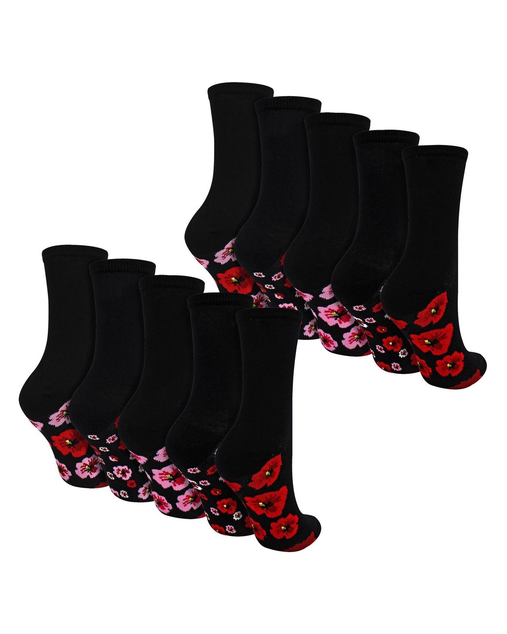 Sock Snob Black 10 Pairs Ladies Poppy Footbed Socks