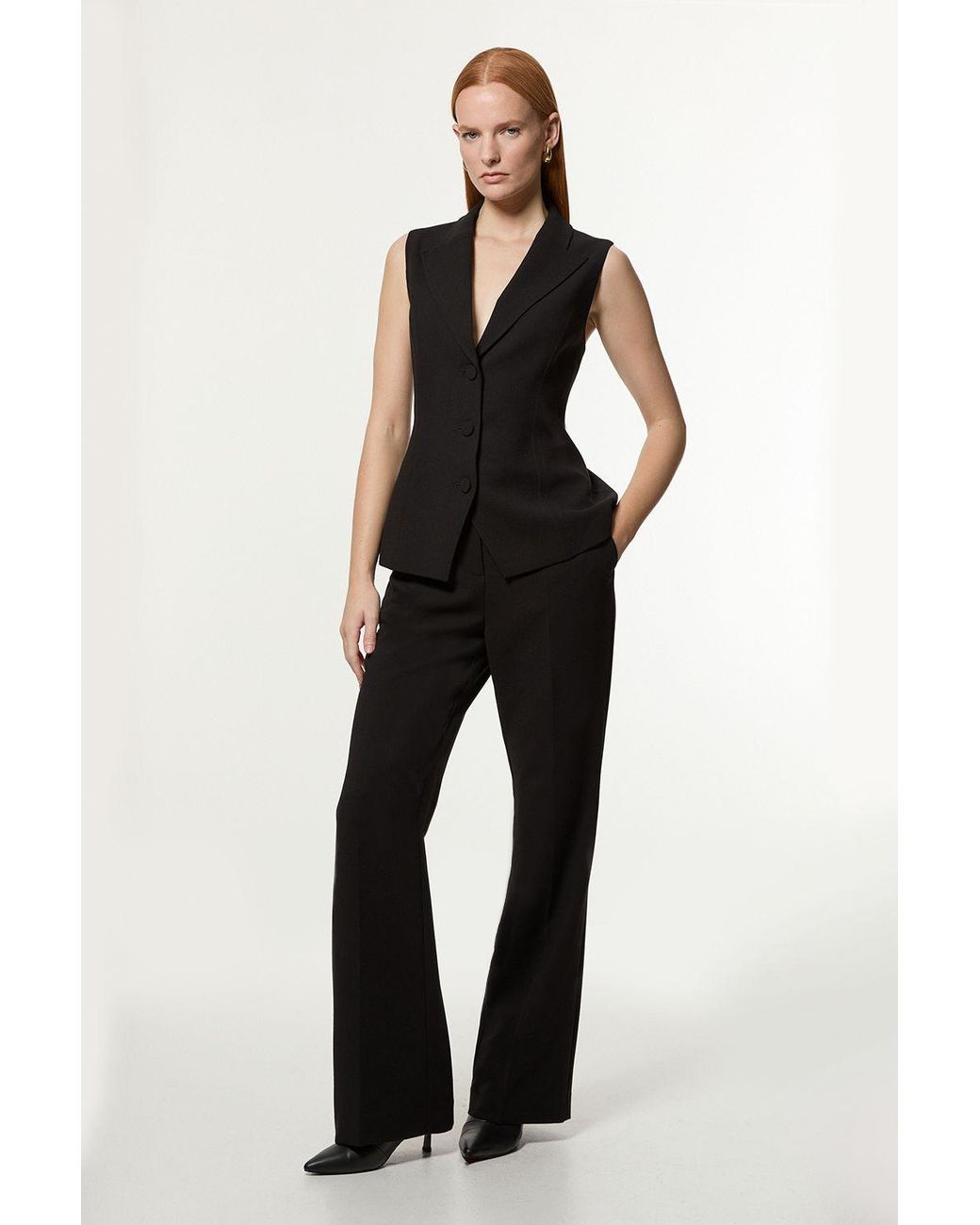 Karen Millen Black Compact Stretch Essential Tailored Straight Leg Trouser