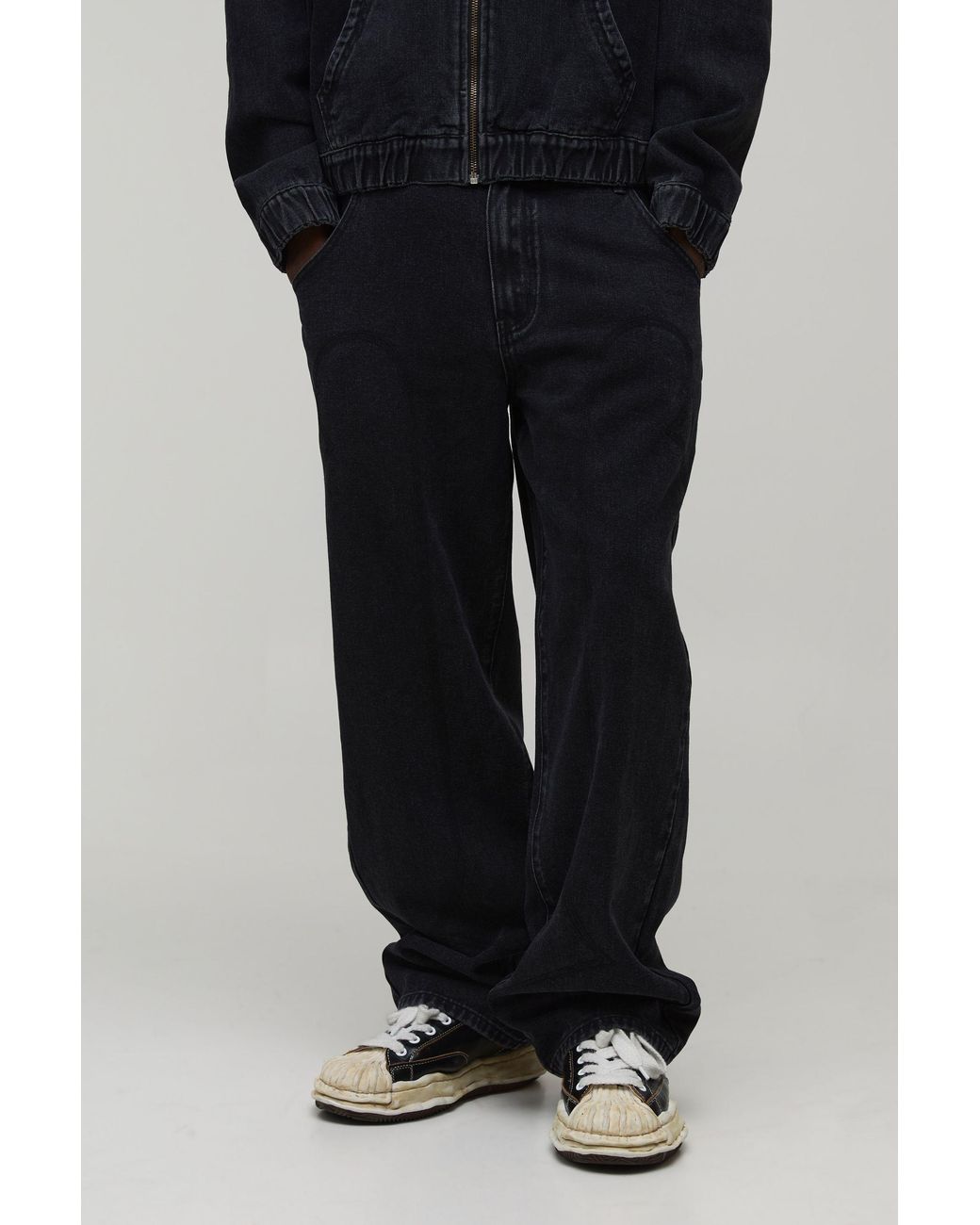 BoohooMAN Black Vintage Wash Western Detail Relaxed Jeans for men