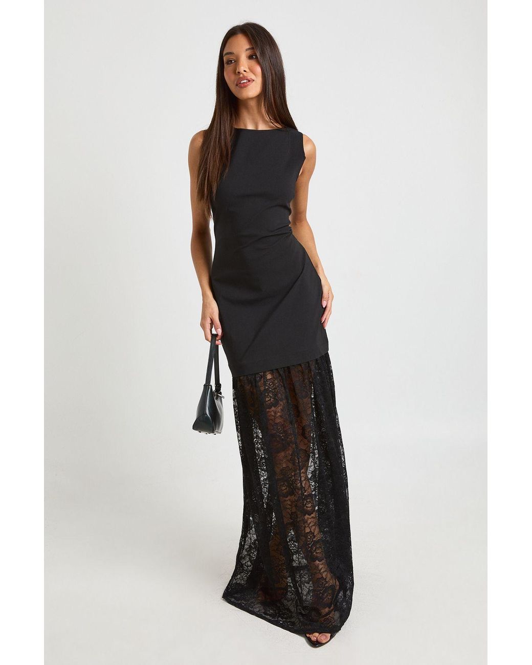 Boohoo Black Lace Hem Sleeveless Maxi Dress