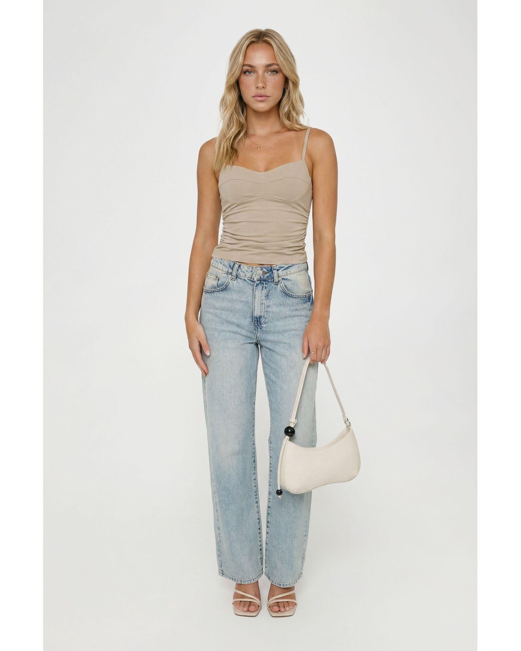 Boohoo Blue Bengaline Ruched Side Strappy Corset Top