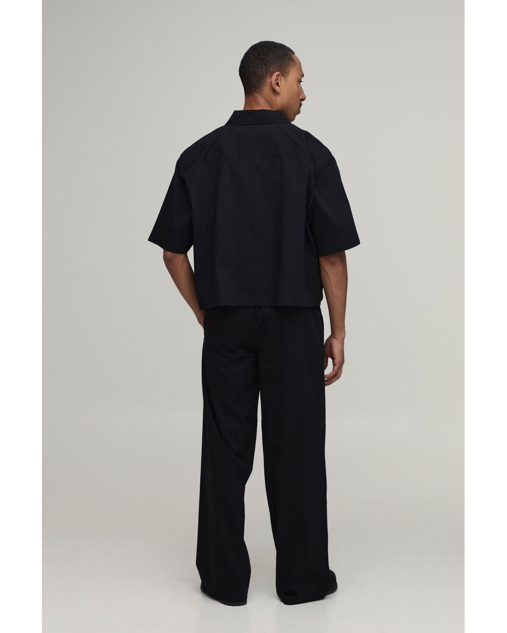 BoohooMAN Blue Cropped Boxy Oversized Shirt & Baggy Trouser Set for men