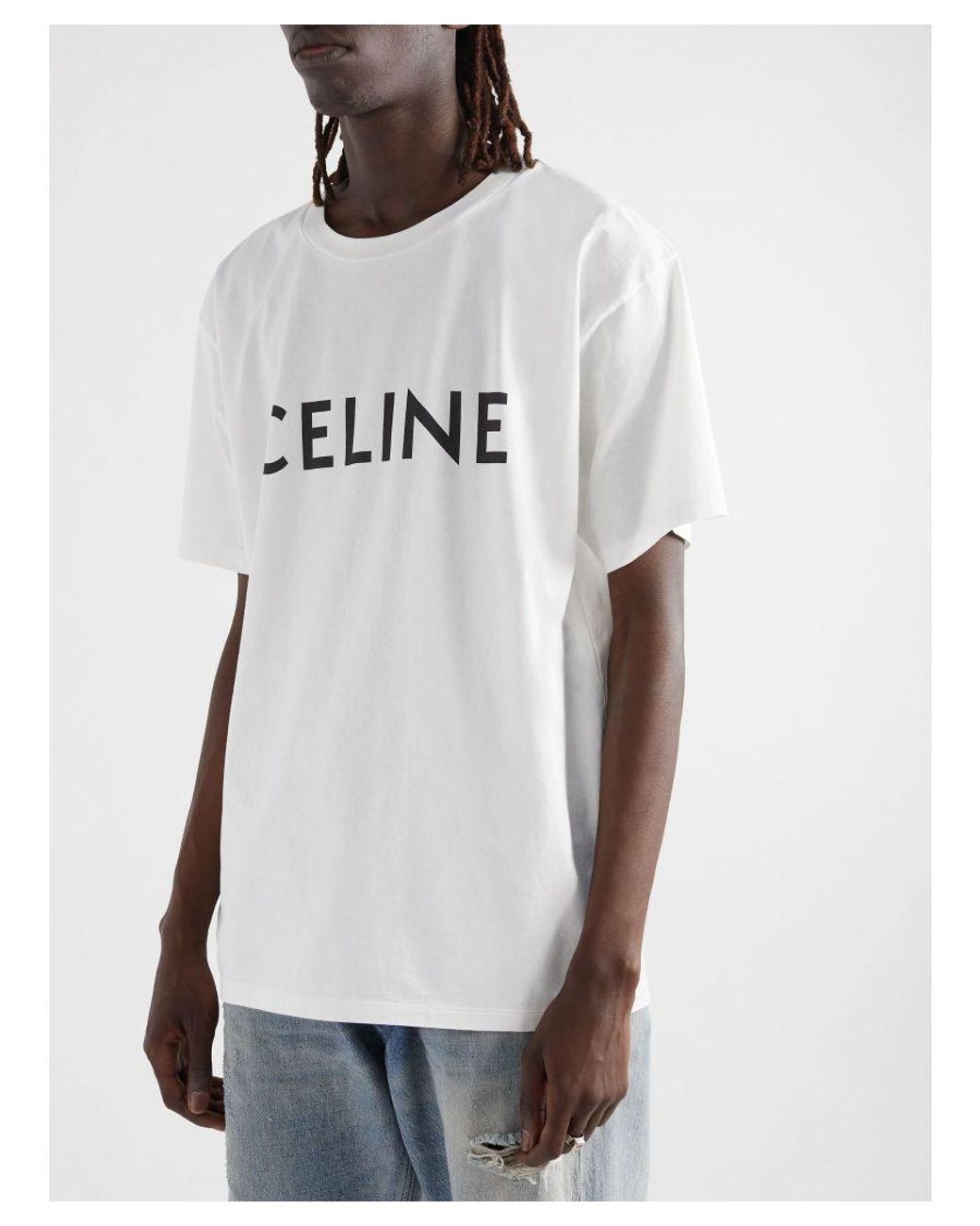 Celine Celine Logo-Print Cotton-Jersey T-Shirt in White for Celine Celine Logo-Print Cotton-Jersey T-Shirt in White for