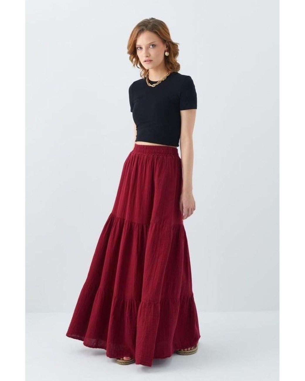 MixRay Red Maxi Cotton Skirt