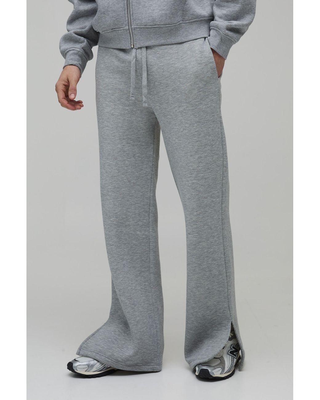 BoohooMAN Gray Baggy Flared Fit Split Hem Joggers for men