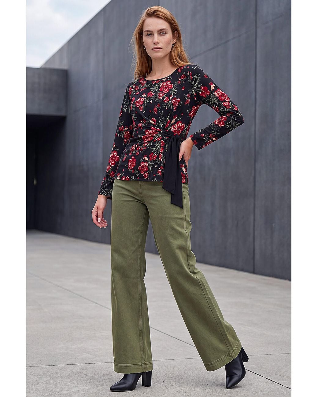 Roman Red Side Tie Floral Top
