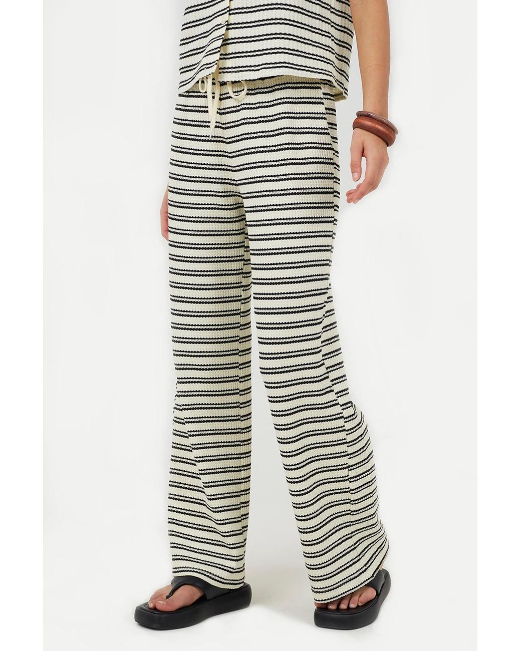 Brave Soul Natural Textured Jersey Stripe Straight Leg Trousers