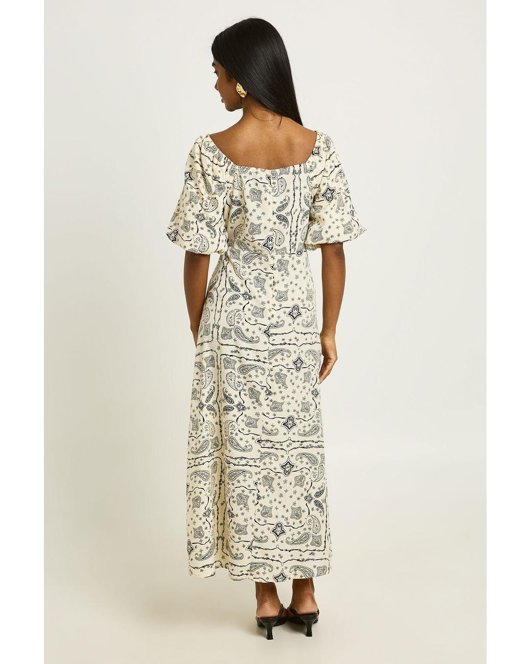 Boohoo Natural Lace Trim Paisley Print Midaxi Dress