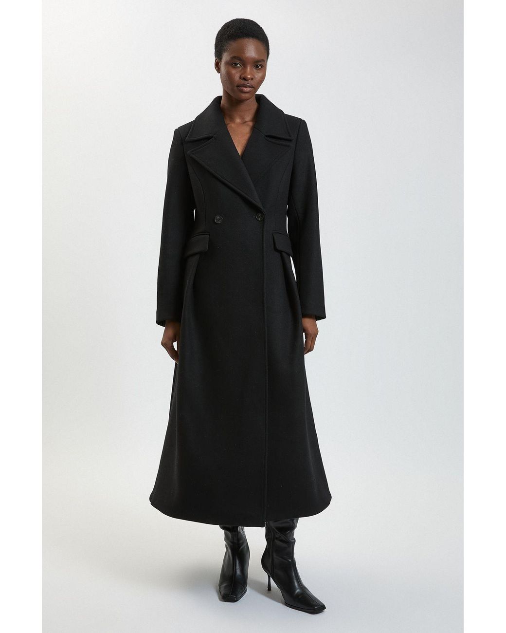 Karen Millen Black Petite Wool Tailored Flared Skirt Midi Coat