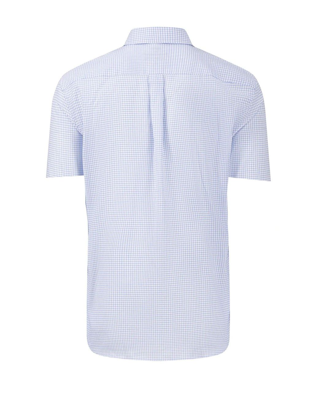 Fynch-Hatton Blue Short Sleeved Oxford Shirt Check Cotton for men