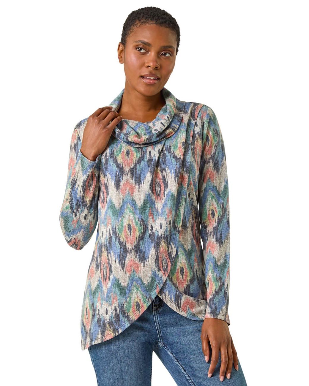 Roman Blue Cowl Neck Snit Top