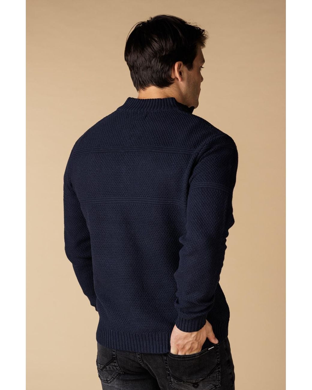 Firetrap Blue Cotton Rich Textured Half Zip Jumper for men