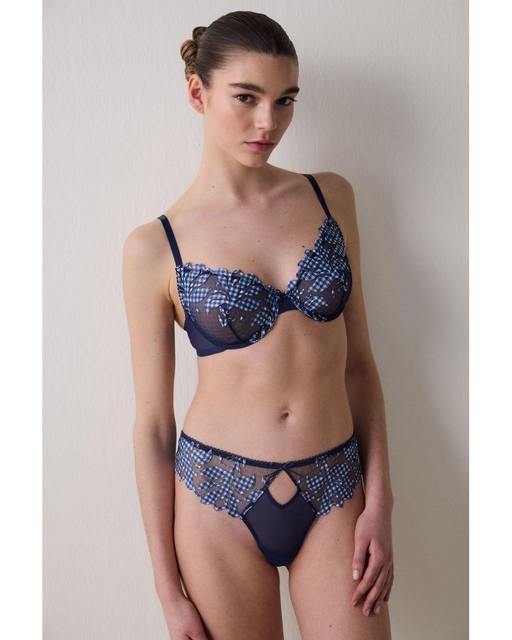 Penti Blue Embroidered Lace Underwired Bra