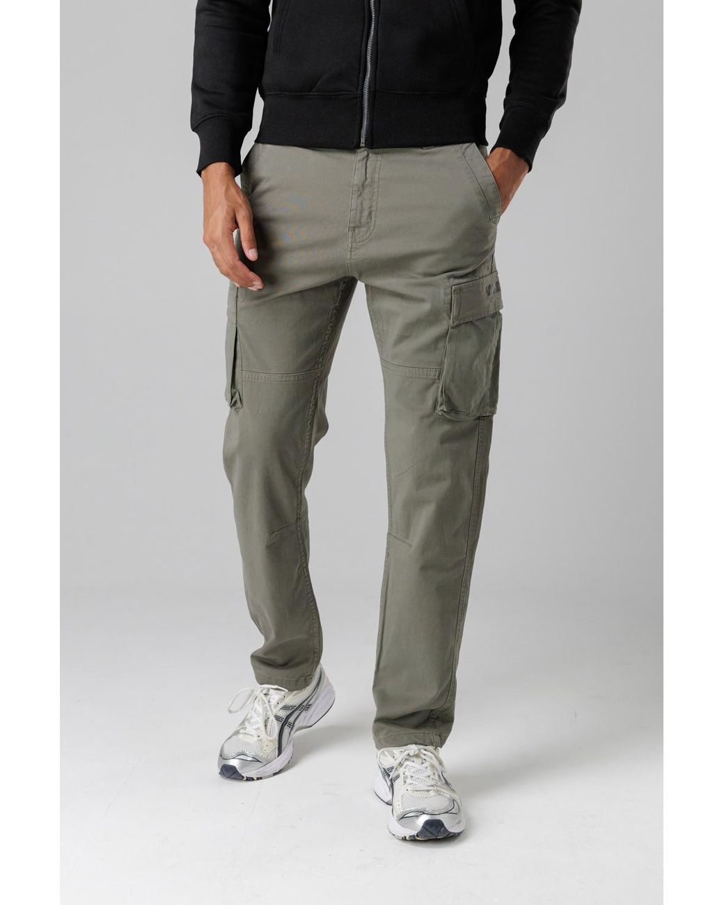 Firetrap Black Cotton Stretch Utility Cargo Trousers With Oversized Pockets for men