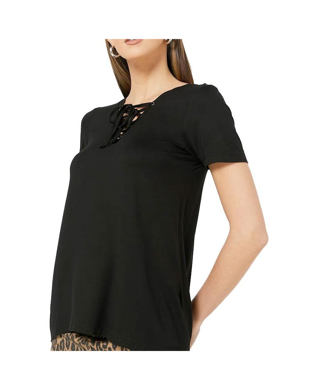 Brave Soul Black Nicci T Shirts Short Sleeve Tops Drawstring Plain Blouse Tee
