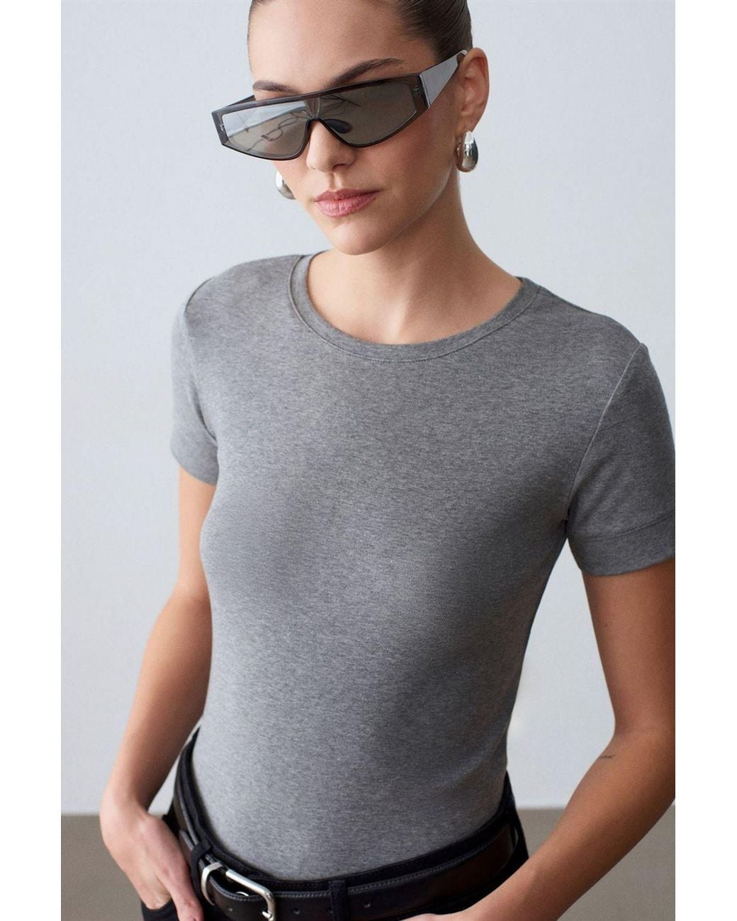 Dilvin Gray Slim Fit Crew Neck T-Shirt