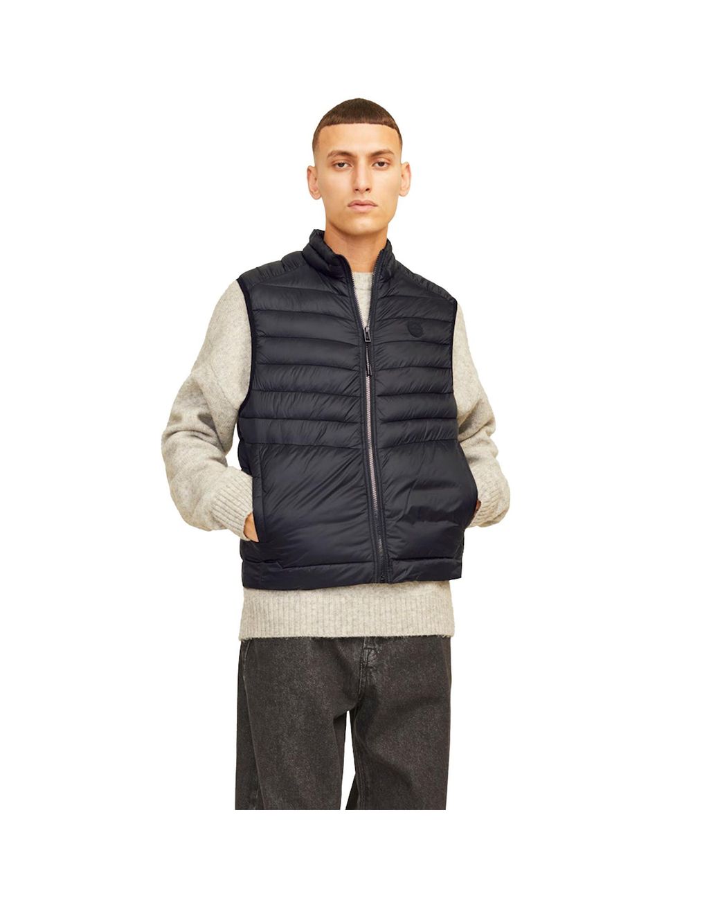 Jack & Jones Blue Sleeveless Gilet – Zipper Closure And High Neck for men